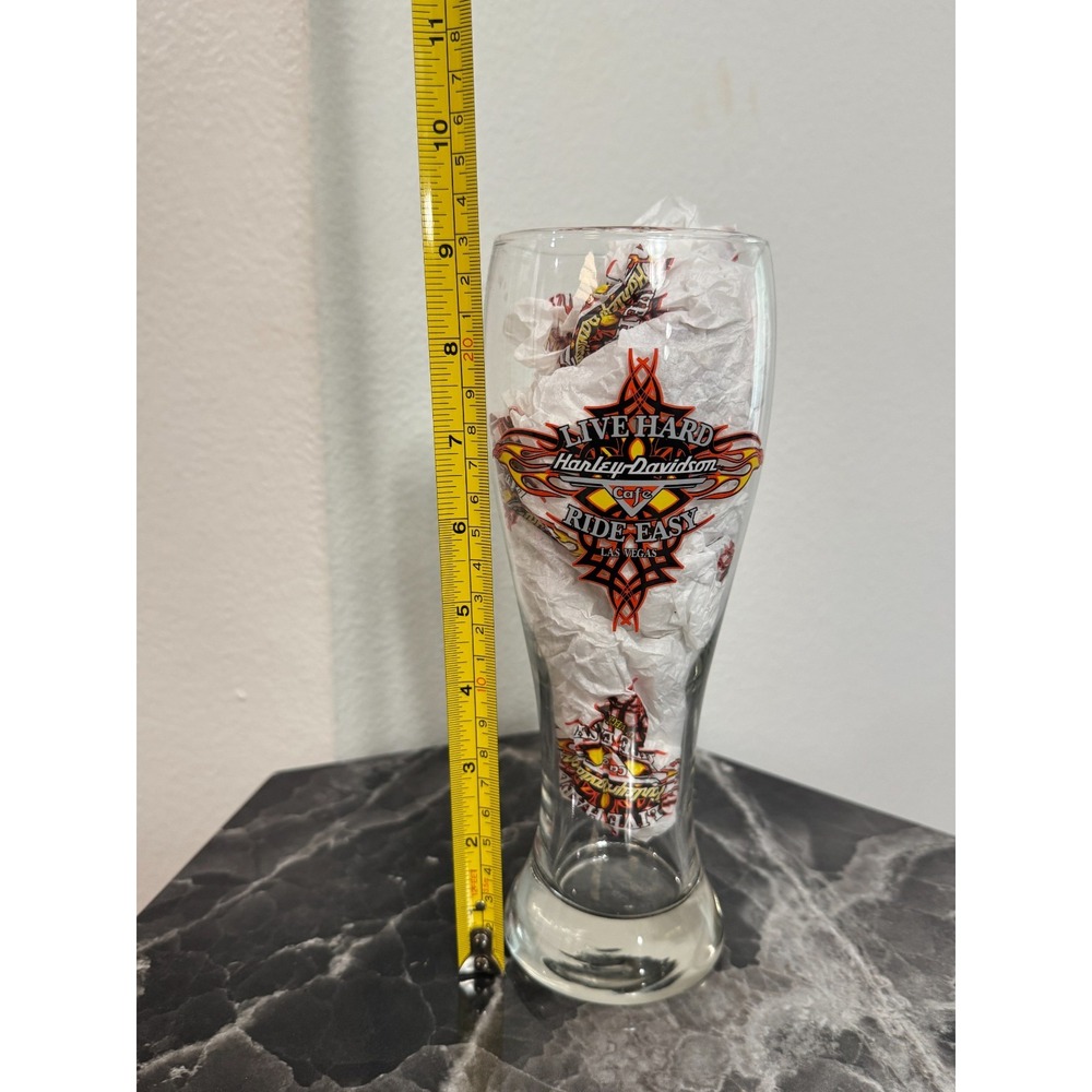 Vintage Harley-Davidson Cafe Las Vegas Live Hard Ride Easy Pilsner Beer Glass 9" - Picture 2 of 2